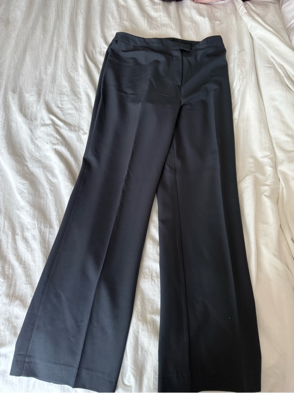Laura Ashley Grey Blue Wide Leg Dress Pants 32” Waist High Rise Tailored